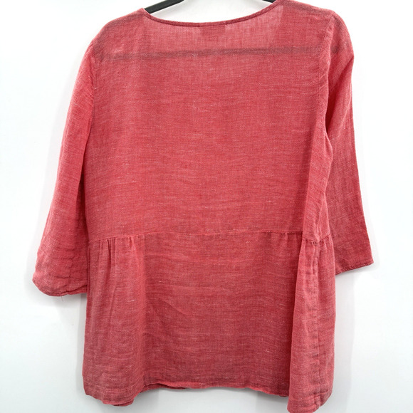 J. Jill Love Linen Peplum Blouse Top Sz M Pink Relaxed Lagenlook Beachy Casual - Picture 2 of 9